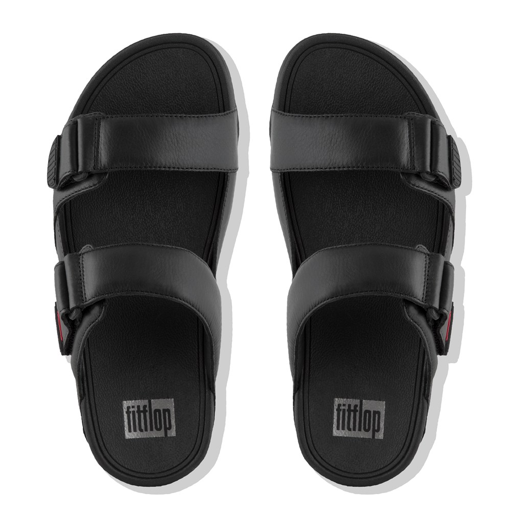 Fitflop Man Slides Black - Gogh Moc Adjustable Leather - XT0158396